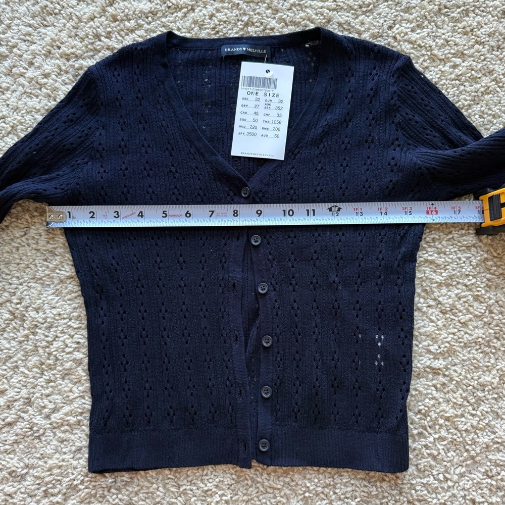 NWT Brandy Melville Knit Cardigan Navy Blue Fitted Soft Girl Coquette Minimalist - Picture 8 of 9
